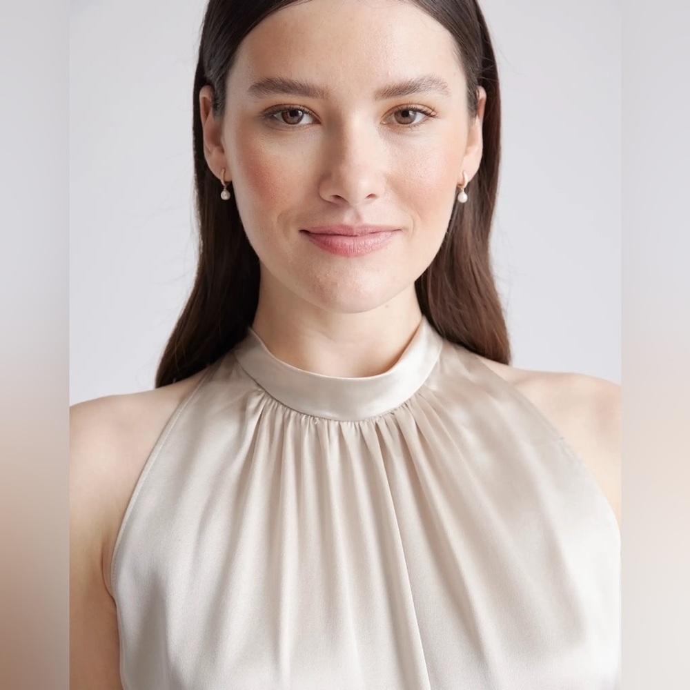 Quince Silk Halter Top in Champagne - Picture 3 of 10